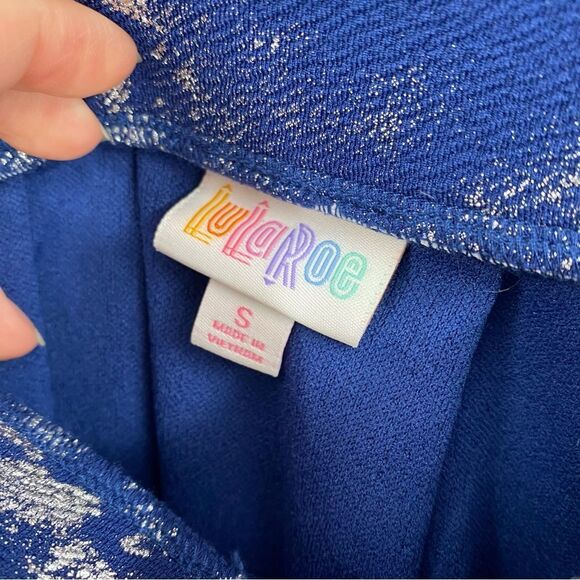 Lularoe Madison Midi Skirt size S Blue and Silver - Picture 2 of 3